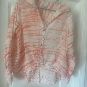 New Directions Coral and White Striped Blouse